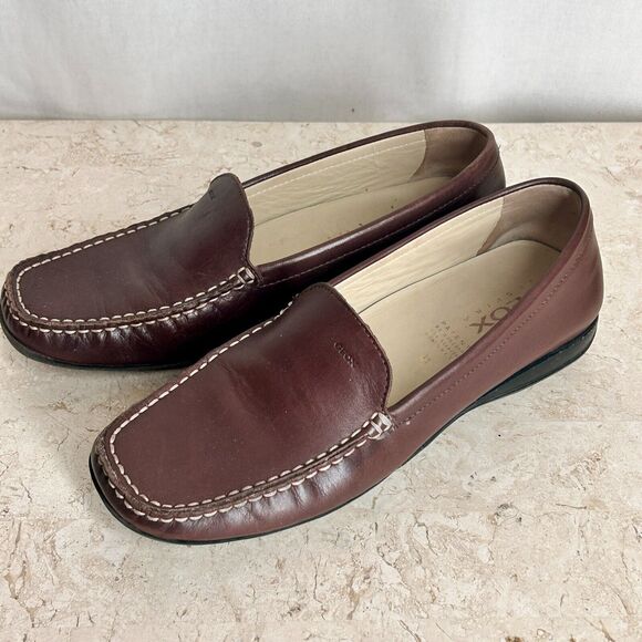 Geox Respira Comfort Shoes Euro 41 Brown Leather Loafers 10 10.5 Square Toe - Picture 5 of 12